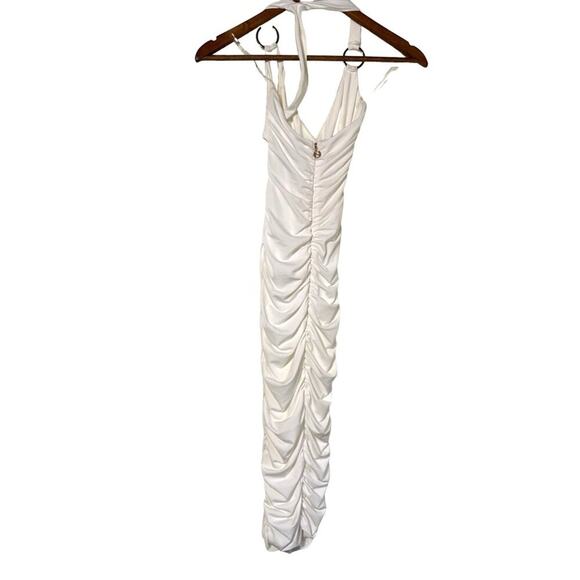 Nookie Riley Ring Midi Dress Ivory Sleeveless Lined Zip Back Ruched NWT Small - Picture 9 of 16